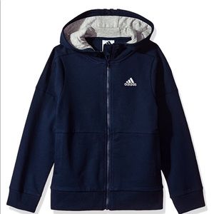 NEW boys Adidas Jacket Size 8 Navy Blue with hood